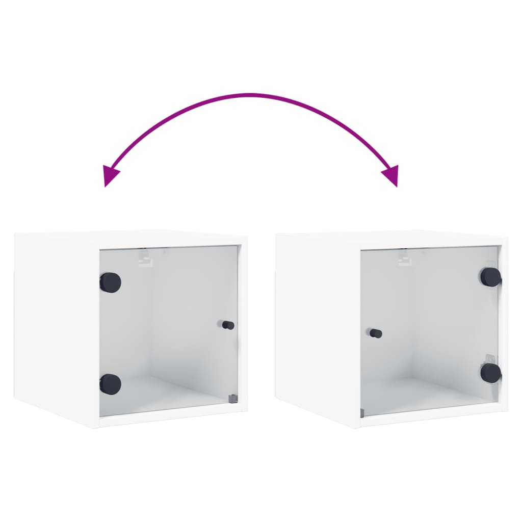 Nattbord med glassdører hvit 35x37x35 cm