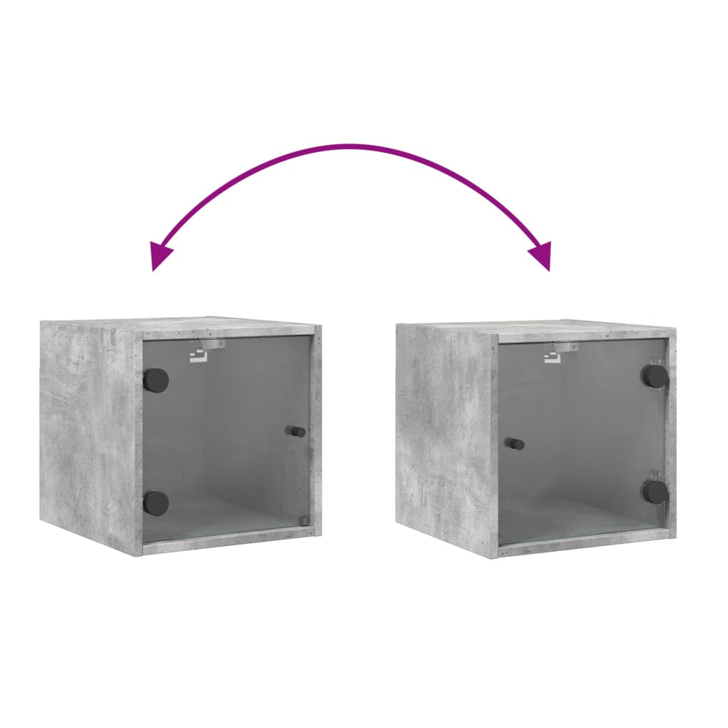 Nattbord med glassdører betonggrå 35x37x35 cm