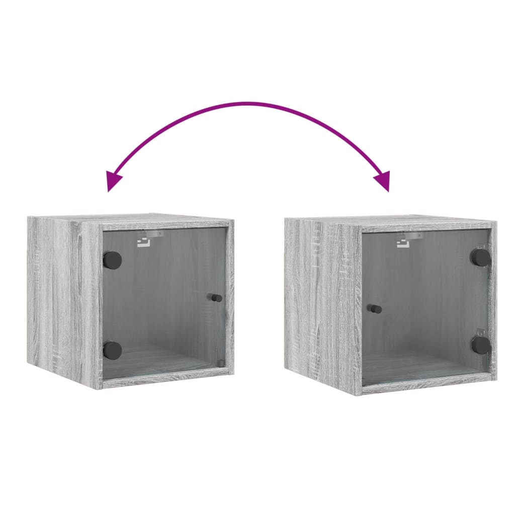 Nattbord med glassdører 2 stk grå sonoma 35x37x35 cm