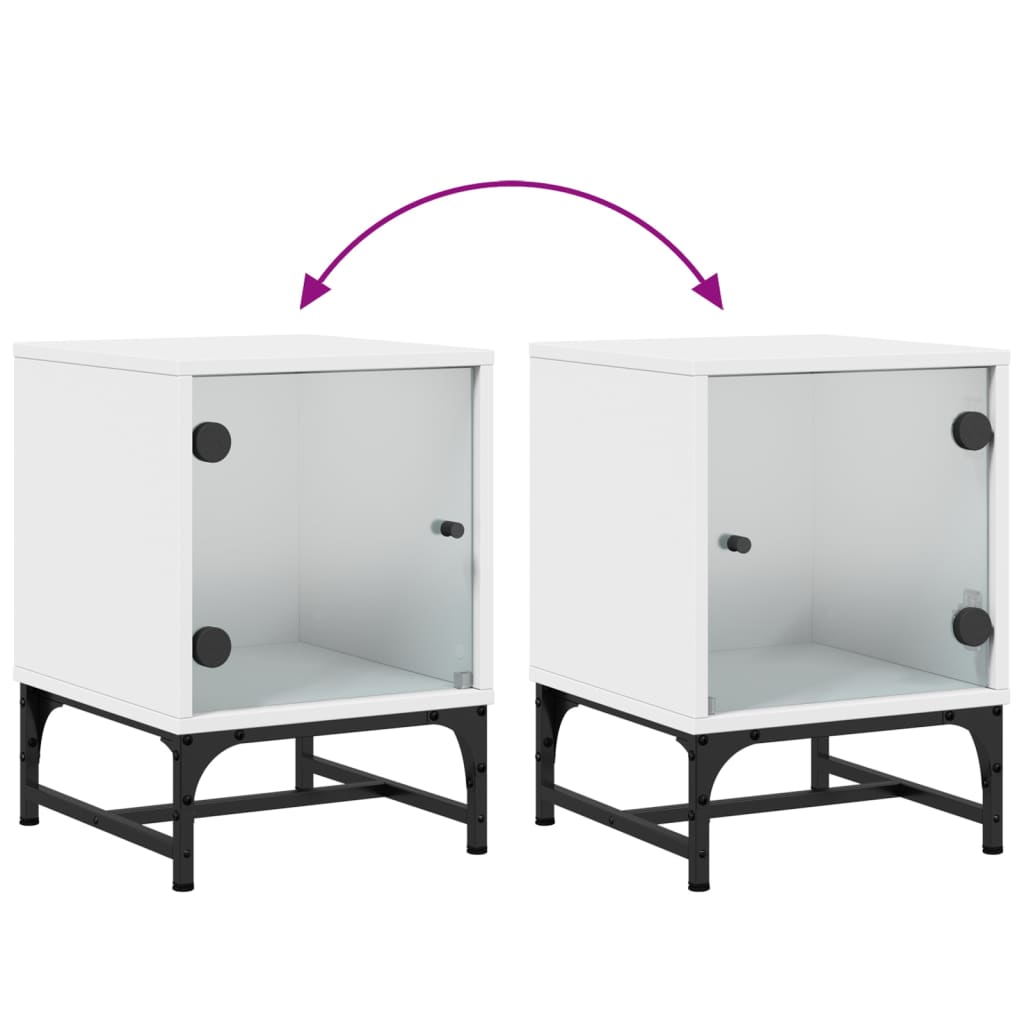 Nattbord med glassdører hvit 35x37x50 cm