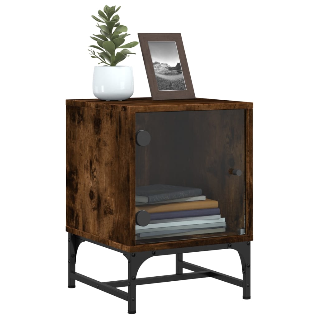 Nattbord med glassdører 2 stk røkt eik 35x37x50 cm