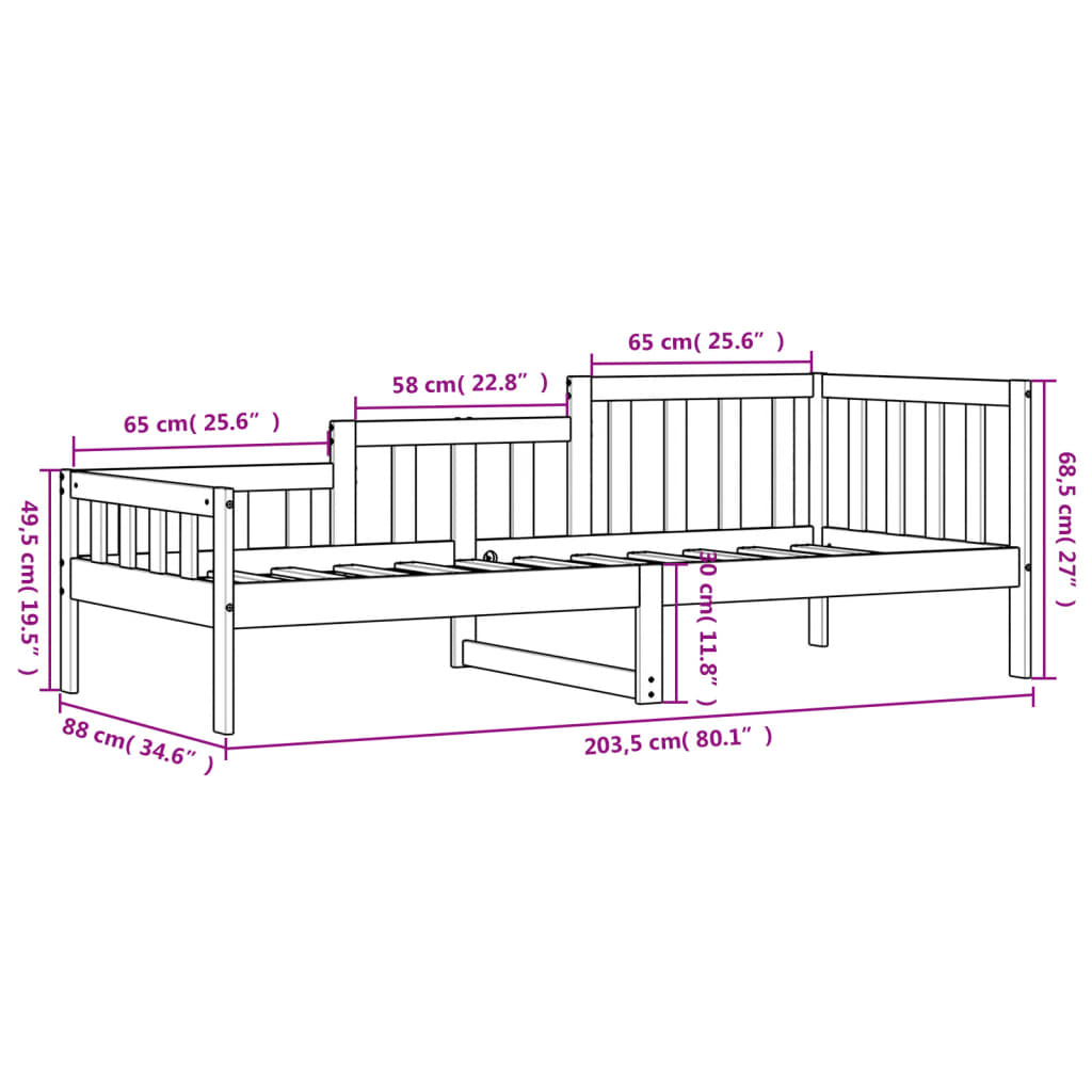 Dagseng svart 80x200 cm heltre furu