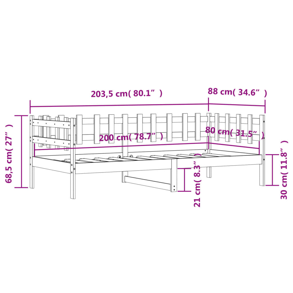 Dagseng uten madrass hvit 80x200 cm heltre furu