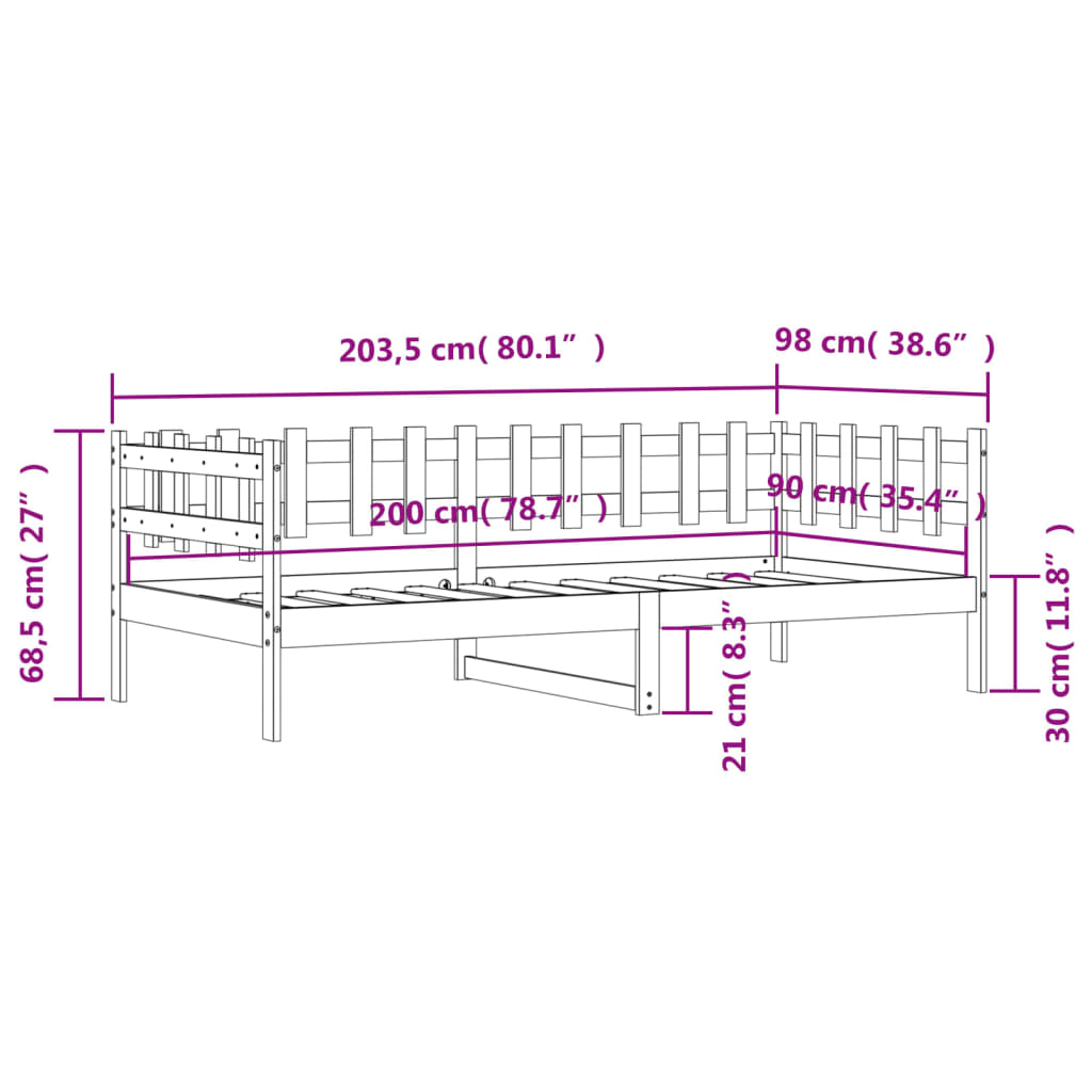Dagseng uten madrass 90x200 cm heltre furu