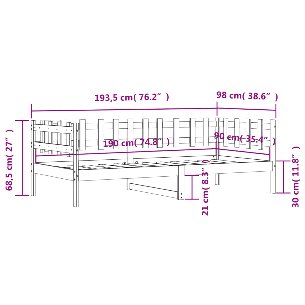 Dagseng uten madrass 90x190 cm heltre furu