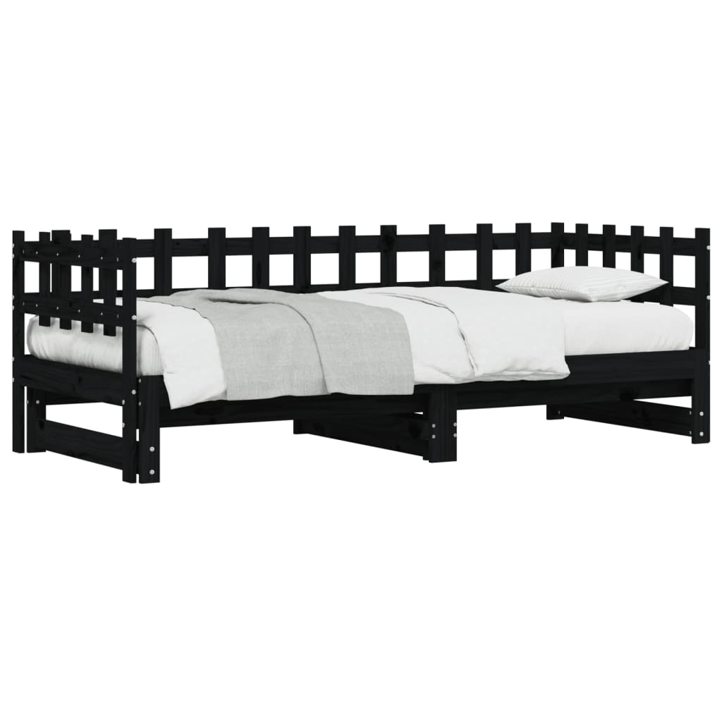 Uttrekkbar dagseng svart 2x(80x200) cm heltre furu