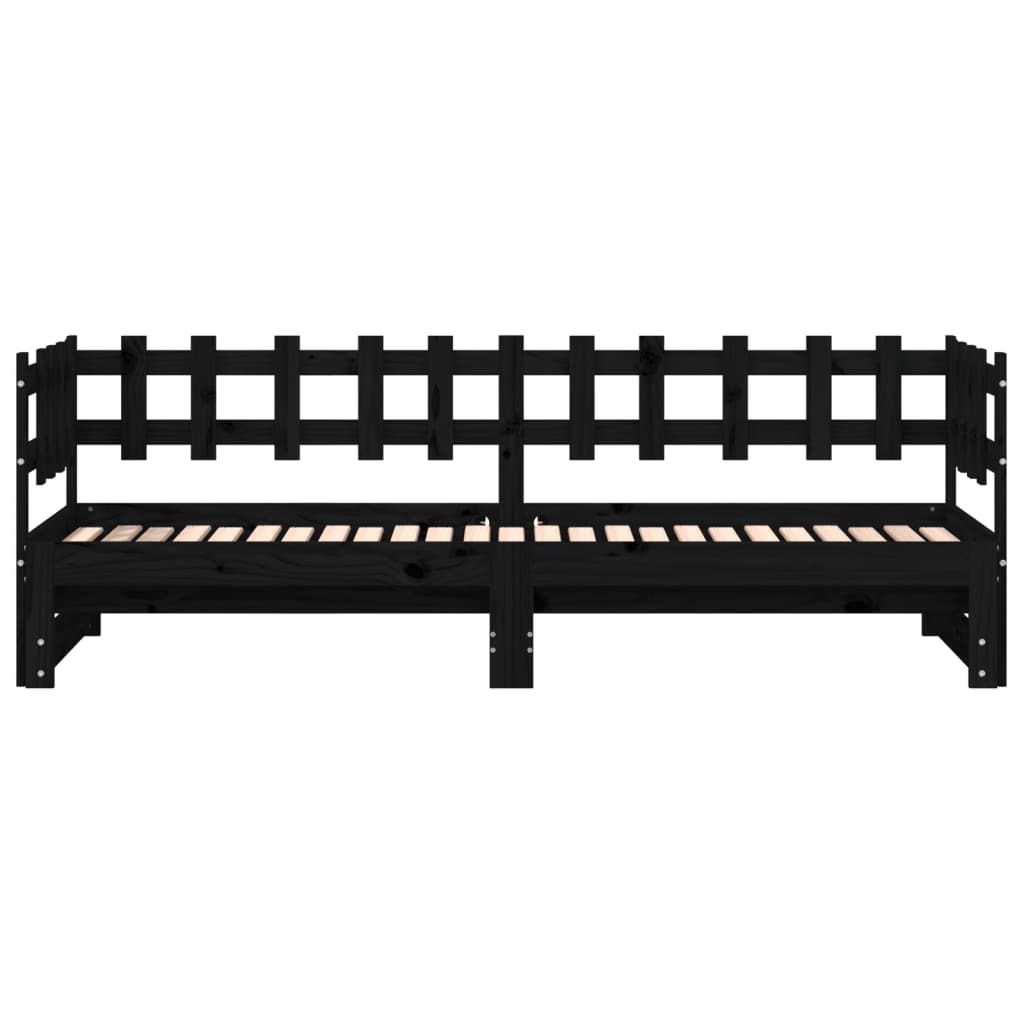 Uttrekkbar dagseng svart 2x(80x200) cm heltre furu