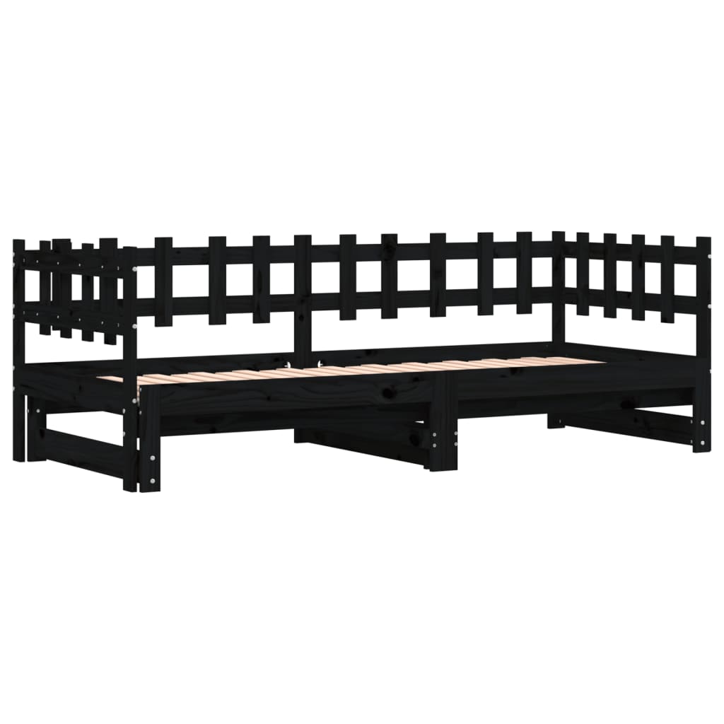 Uttrekkbar dagseng svart 2x(80x200) cm heltre furu