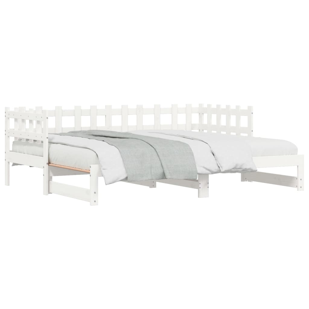 Uttrekkbar dagseng hvit 2x(90x190) cm heltre furu