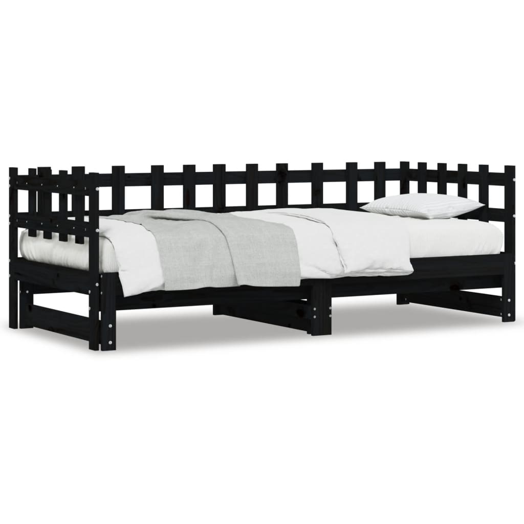 Uttrekkbar dagseng svart 2x(90x190) cm heltre furu