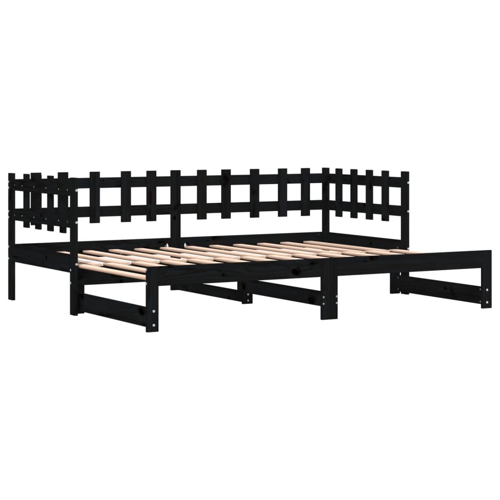 Uttrekkbar dagseng svart 2x(90x190) cm heltre furu