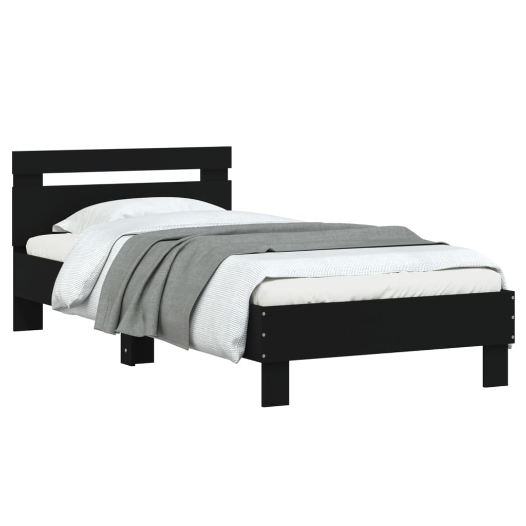 Sengeramme med hodegavl svart 90x190 cm konstruert tre