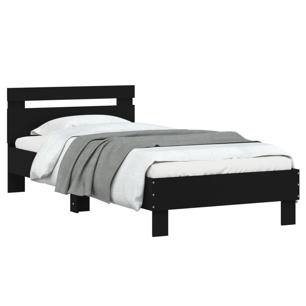 Sengeramme med hodegavl svart 75x190 cm konstruert tre
