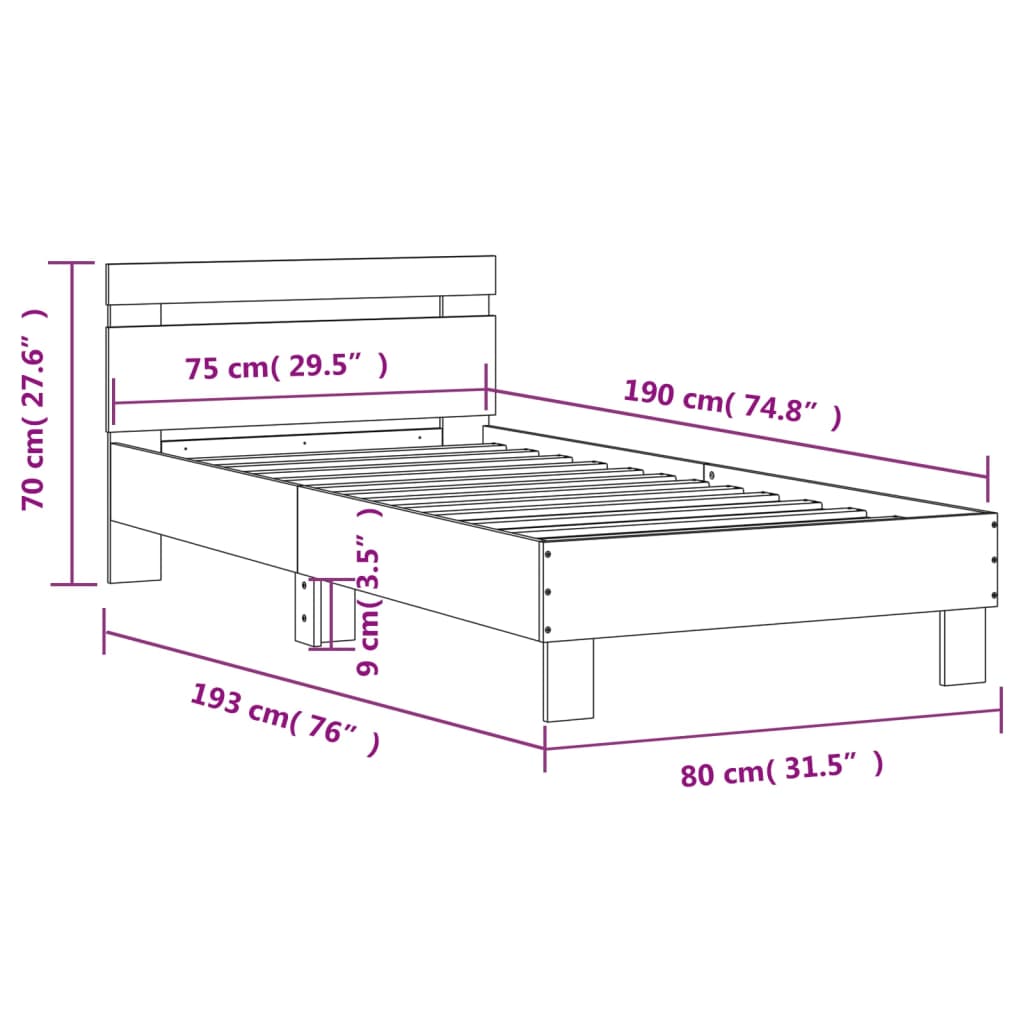 Sengeramme med hodegavl svart 75x190 cm konstruert tre