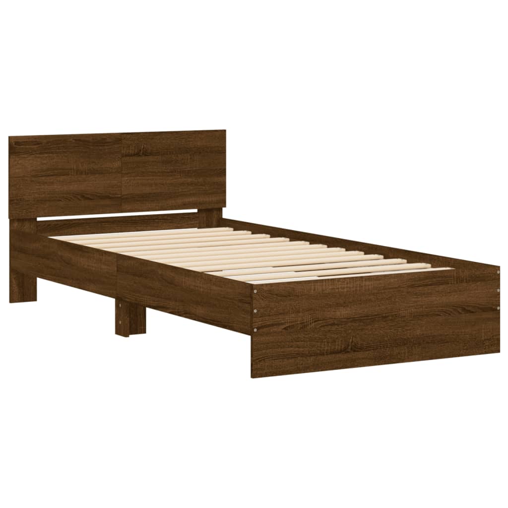 Sengeramme uten madrass med hodegavl brun eik 100x200 cm