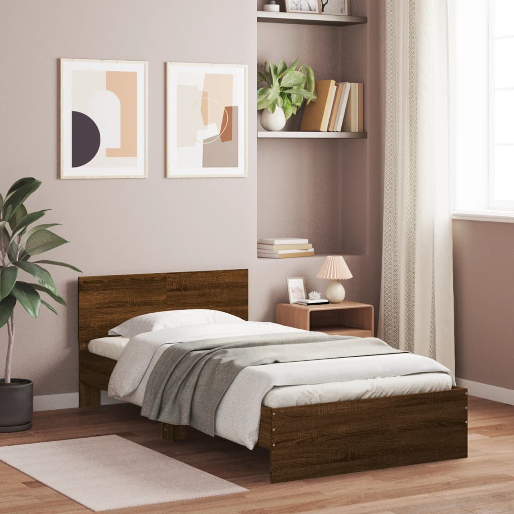 Sengeramme uten madrass med hodegavl brun eik 100x200 cm