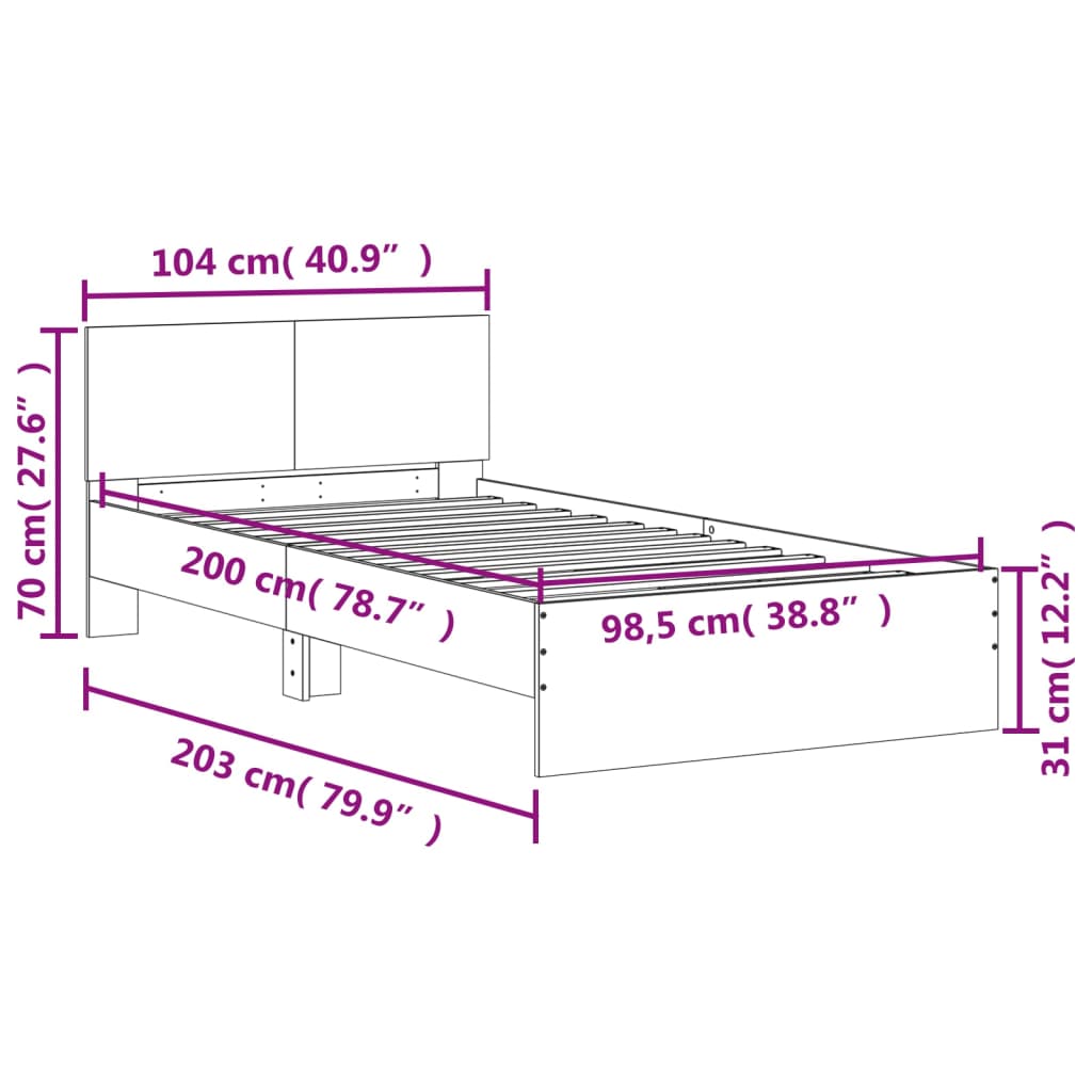 Sengeramme uten madrass med hodegavl brun eik 100x200 cm