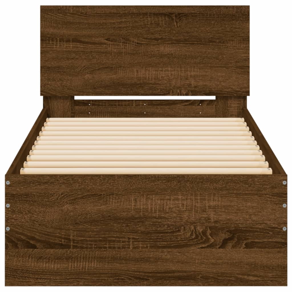 Sengeramme uten madrass med hodegavl brun eik 75x190 cm