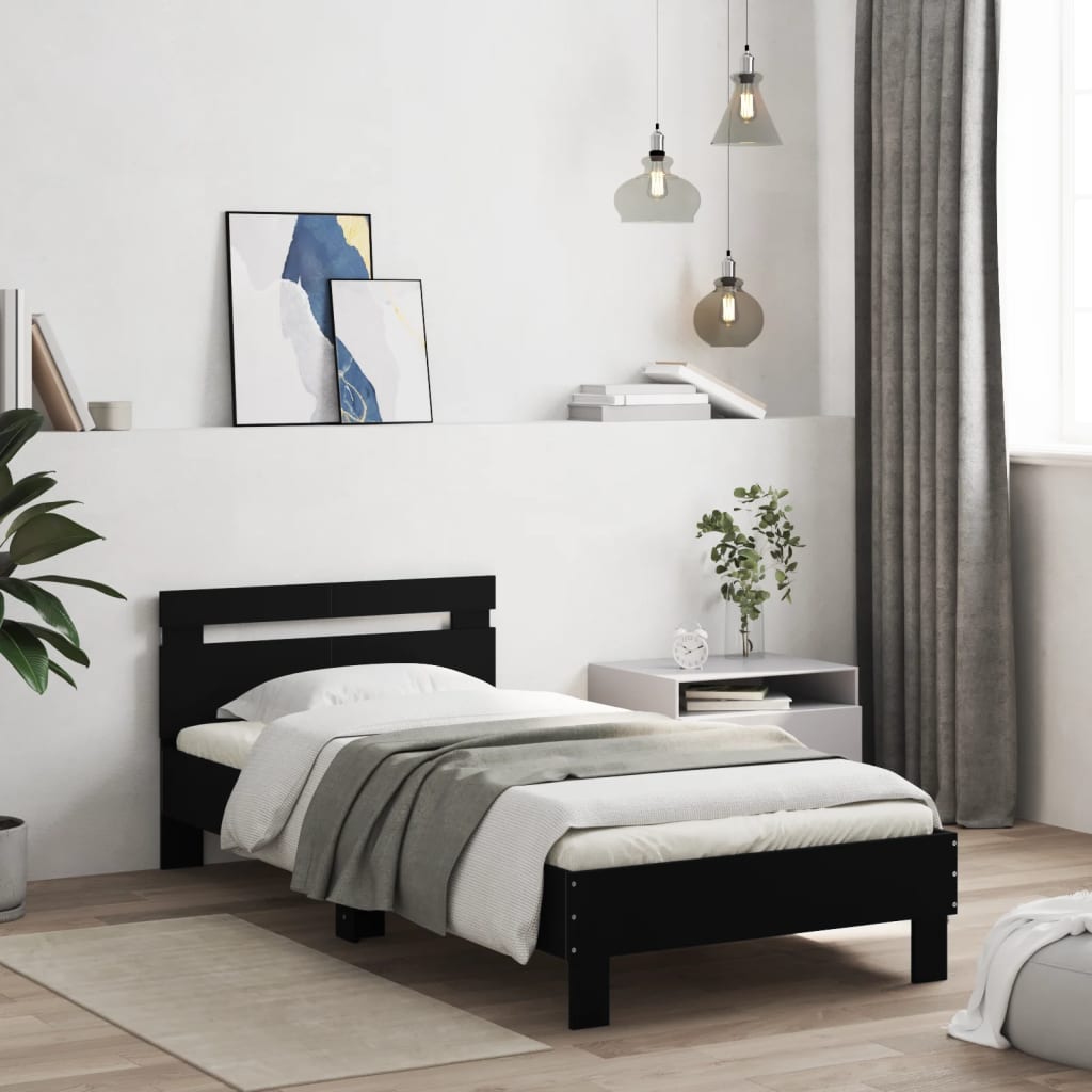 Sengeramme med hodegavl og LED-lys svart 100x200 cm