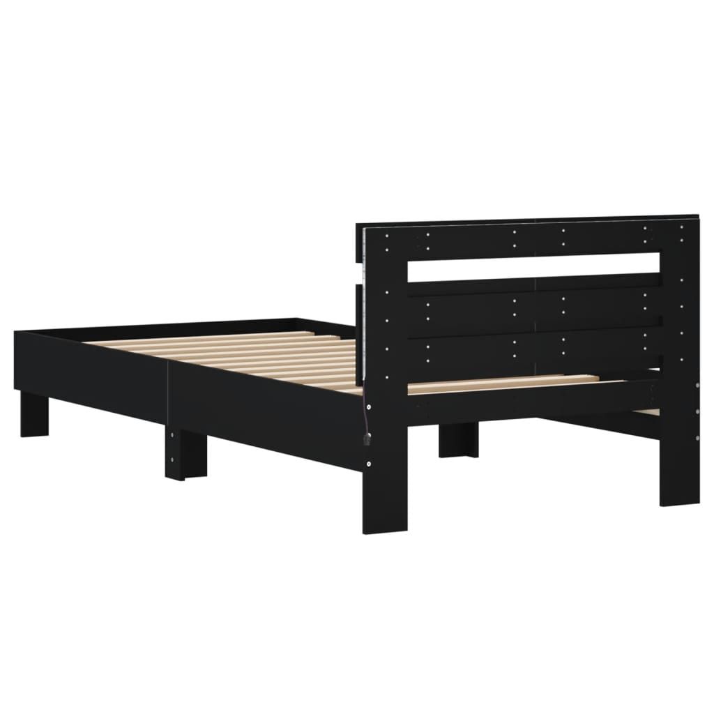 Sengeramme med hodegavl og LED-lys svart 100x200 cm
