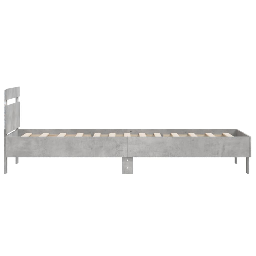 Sengeramme med hodegavl og LED-lys betonggrå 100x200 cm