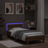 Sengeramme med hodegavl og LED-lys brun eik 100x200 cm