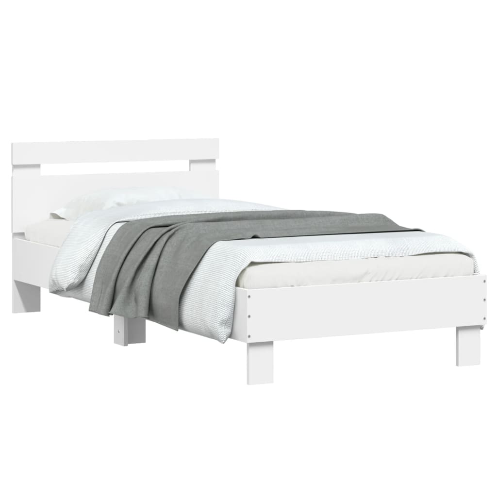 Sengeramme med hodegavl og LED-lys hvit 90x200 cm