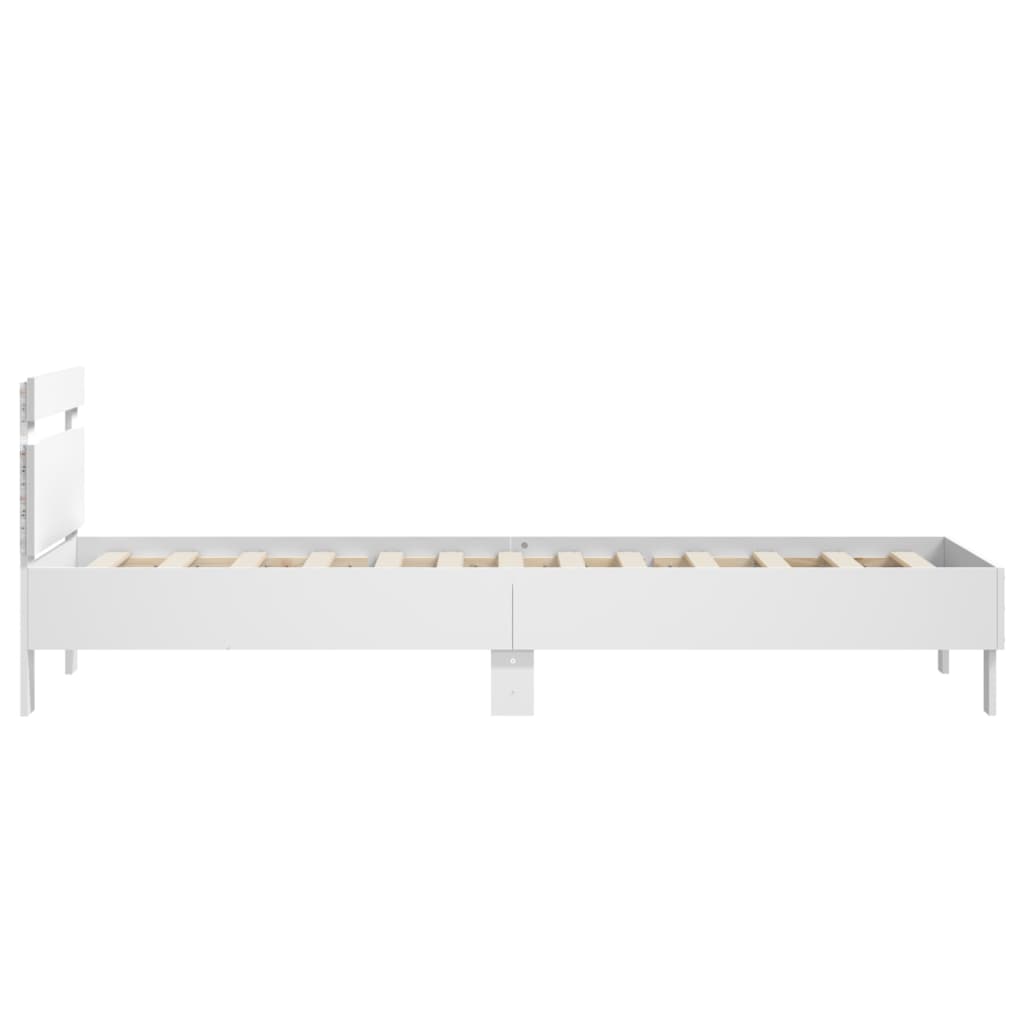 Sengeramme med hodegavl og LED-lys hvit 90x200 cm