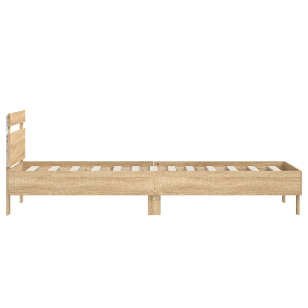 Sengeramme med hodegavl og LED-lys sonoma eik 90x200 cm