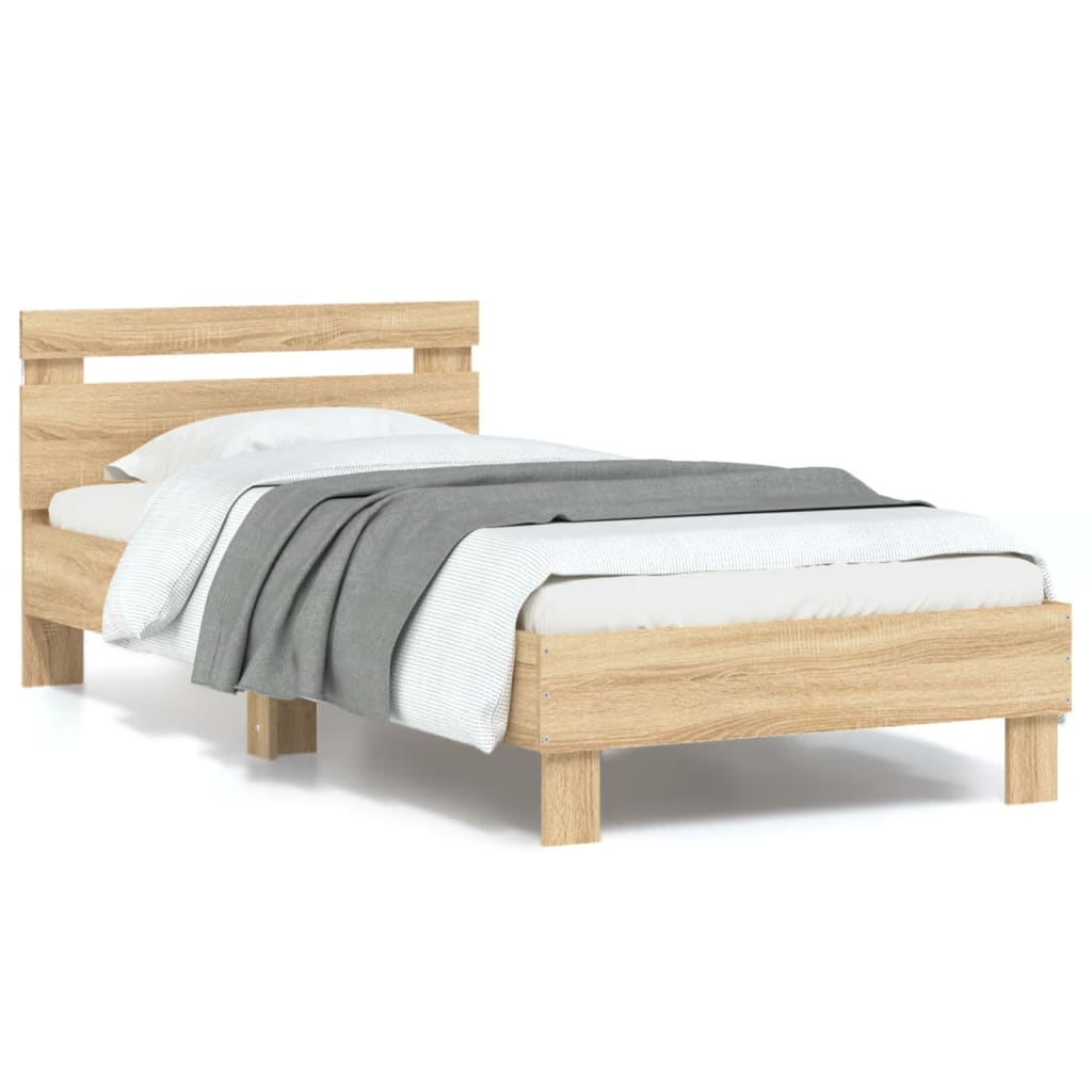 Sengeramme med hodegavl og LED-lys sonoma eik 90x190 cm