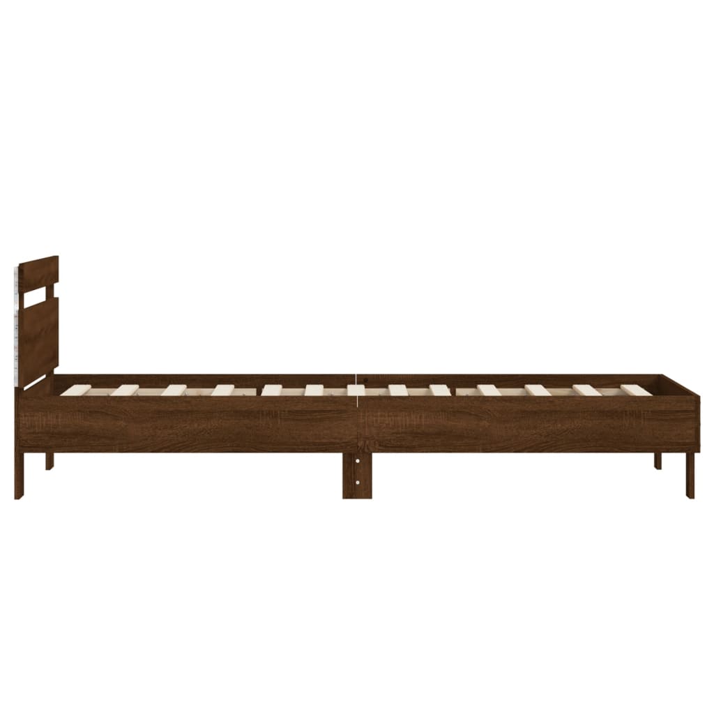 Sengeramme med hodegavl og LED-lys brun eik 75x190 cm