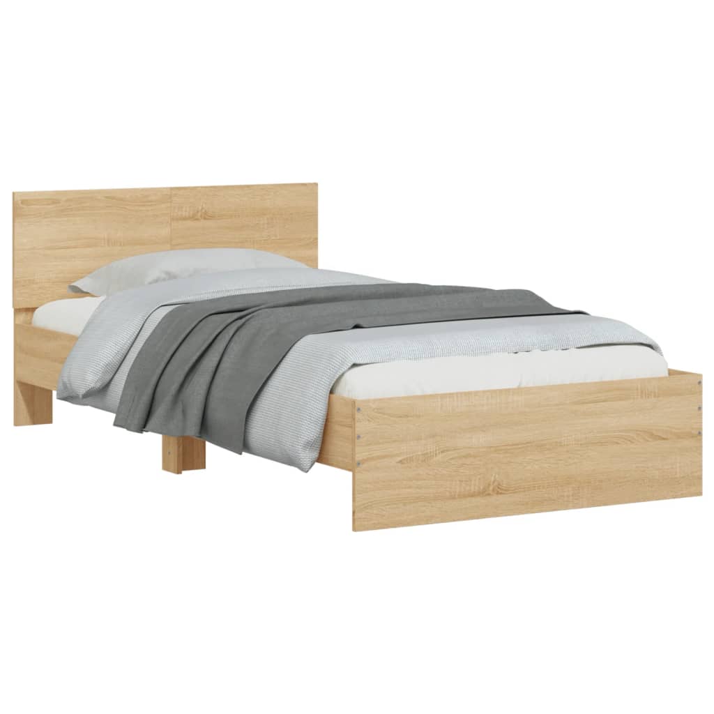 Sengeramme med hodegavl og LED-lys sonoma eik 100x200 cm