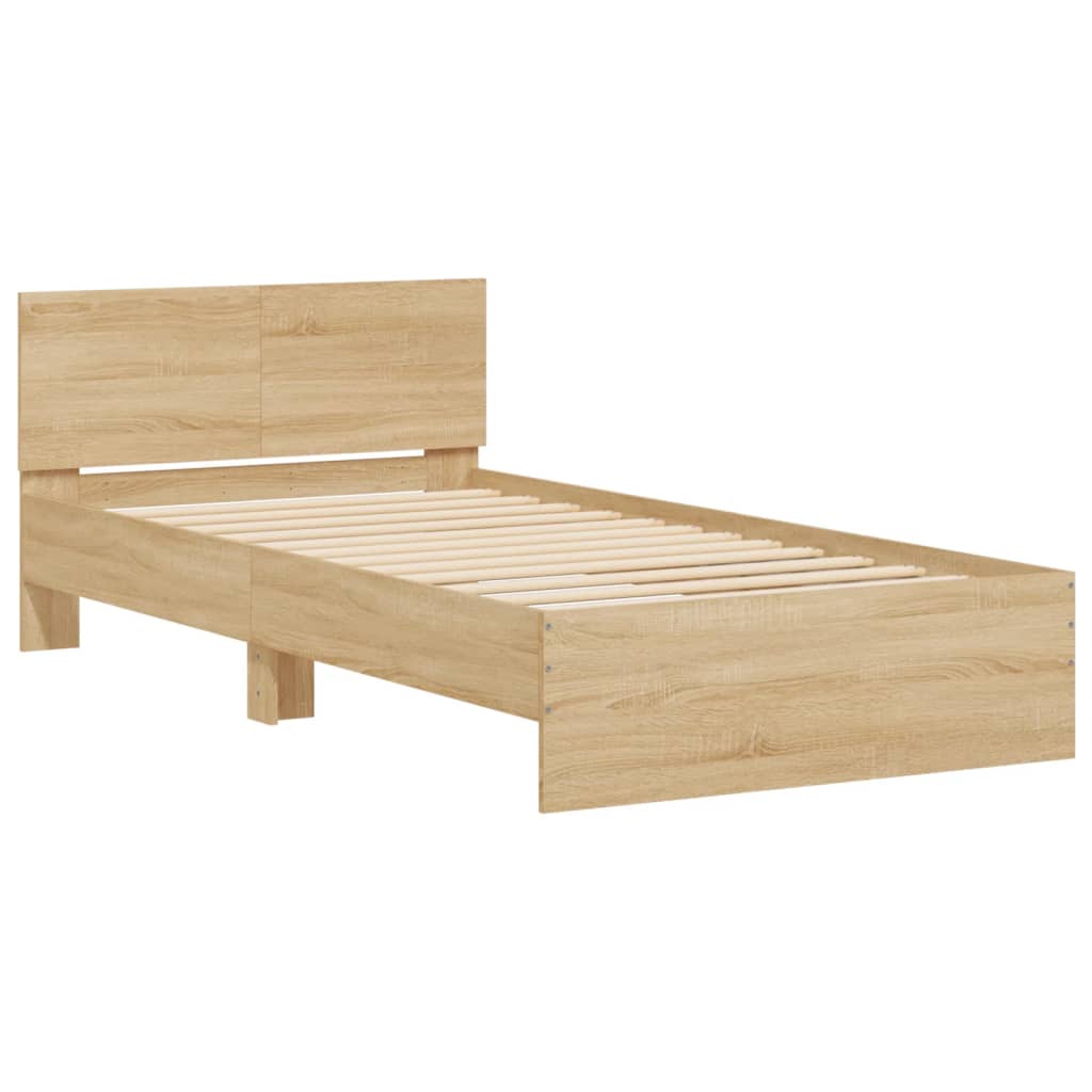 Sengeramme med hodegavl og LED-lys sonoma eik 100x200 cm