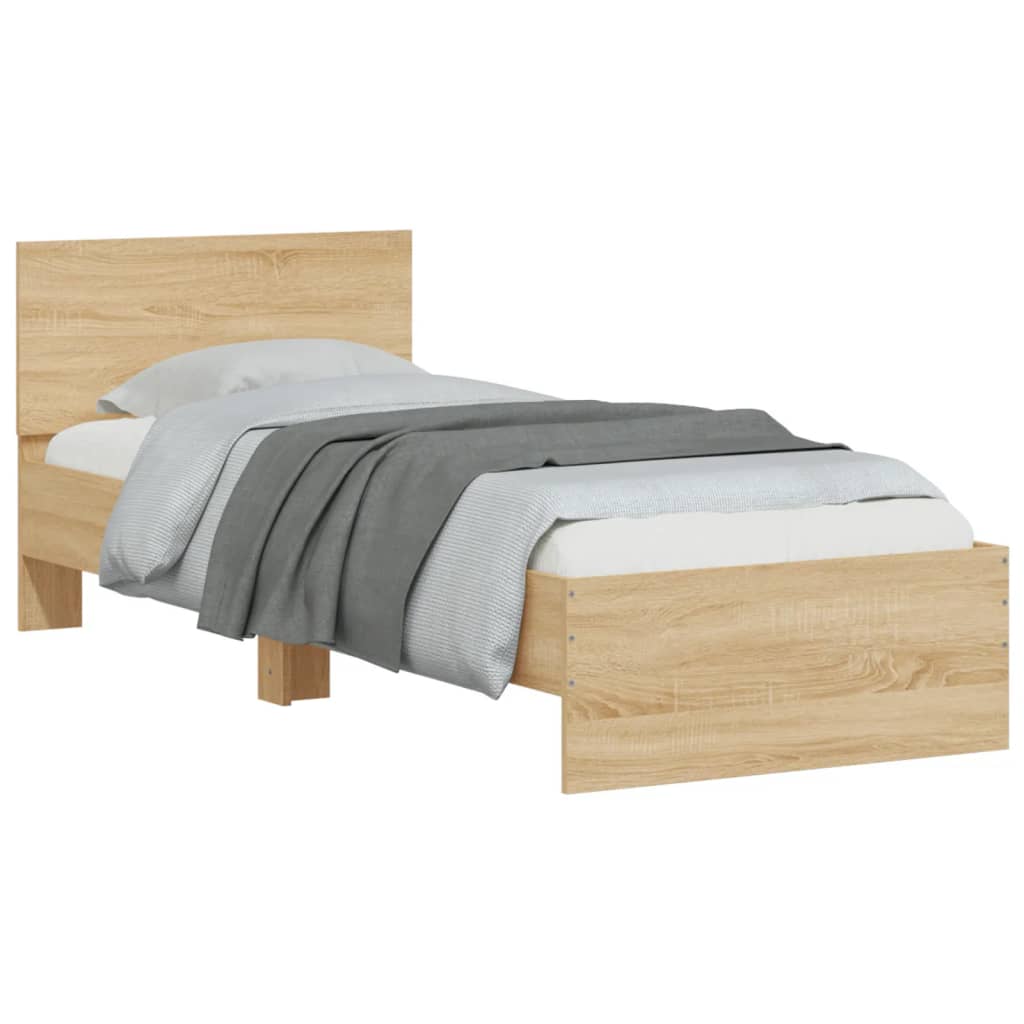 Sengeramme med hodegavl og LED-lys sonoma eik 90x200 cm
