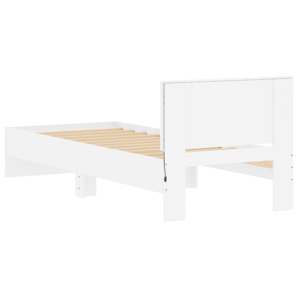 Sengeramme med hodegavl og LED-lys hvit 90x190 cm