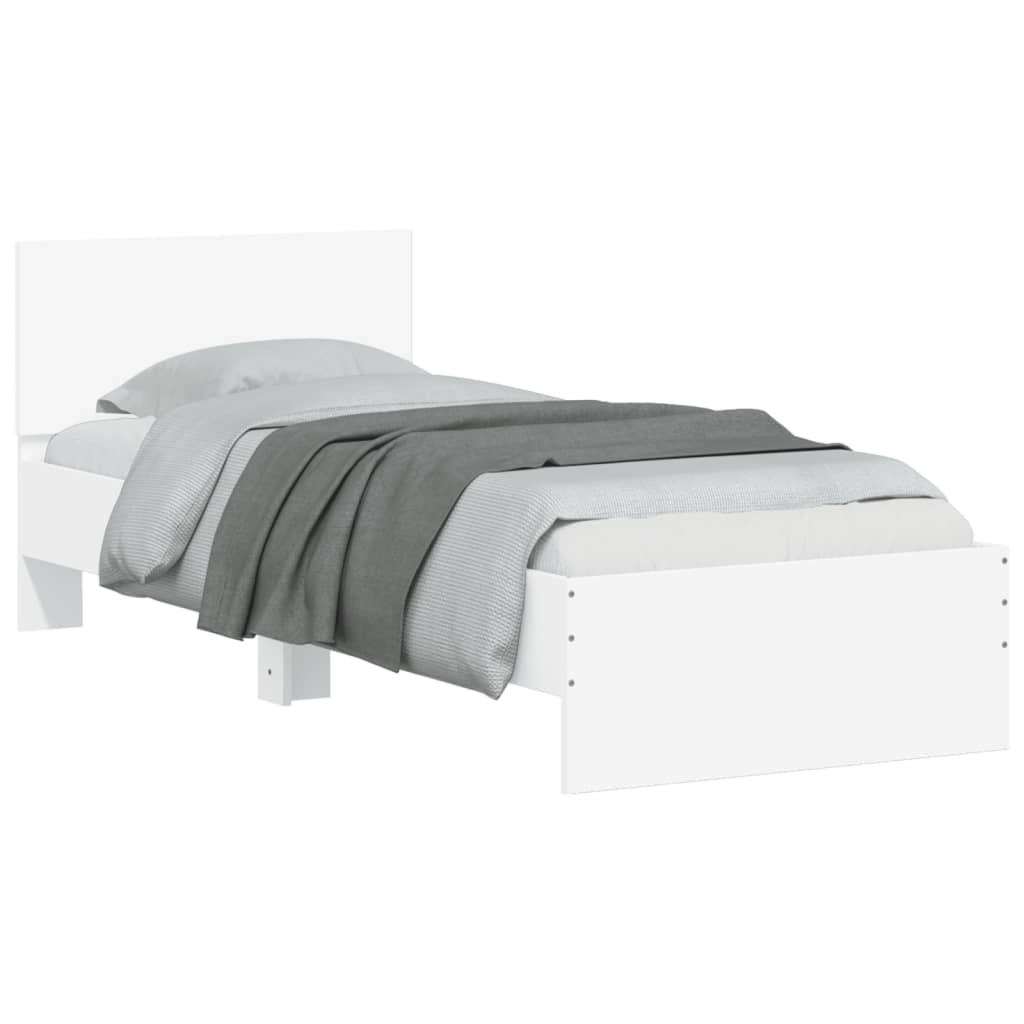 Sengeramme med hodegavl og LED-lys hvit 75x190 cm