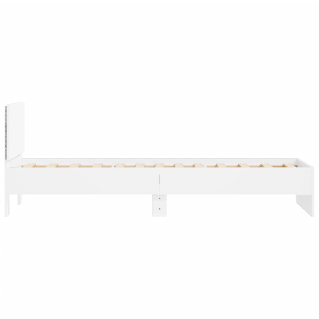 Sengeramme med hodegavl og LED-lys hvit 75x190 cm