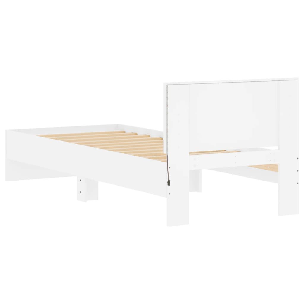 Sengeramme med hodegavl og LED-lys hvit 75x190 cm