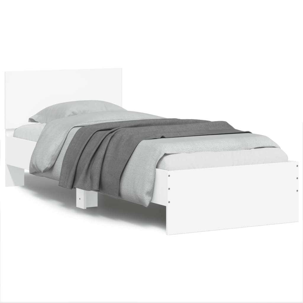 Sengeramme med hodegavl og LED-lys hvit 75x190 cm