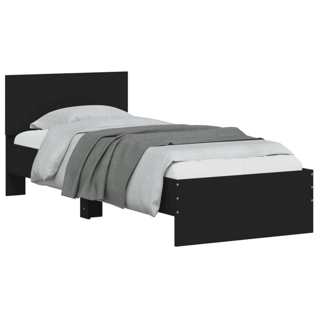 Sengeramme med hodegavl og LED-lys svart 75x190 cm