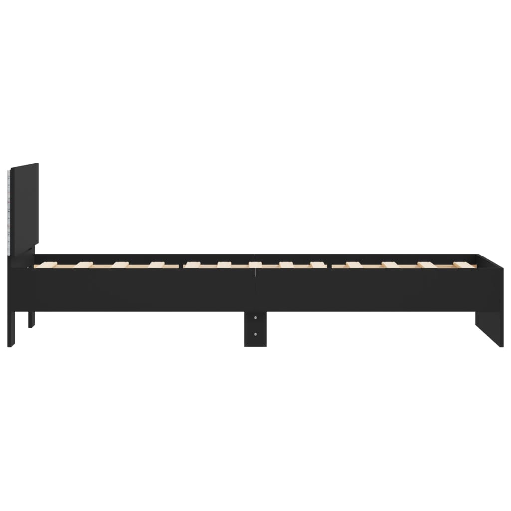 Sengeramme med hodegavl og LED-lys svart 75x190 cm
