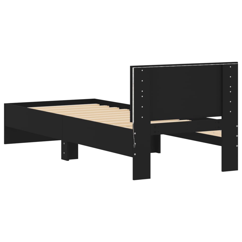 Sengeramme med hodegavl og LED-lys svart 75x190 cm