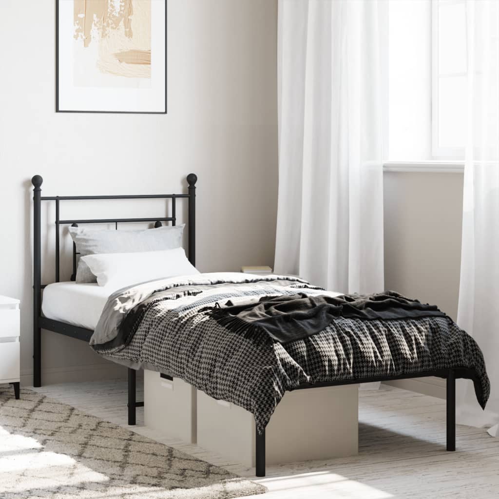 Sengeramme i metall med hodegavl svart 75x190 cm