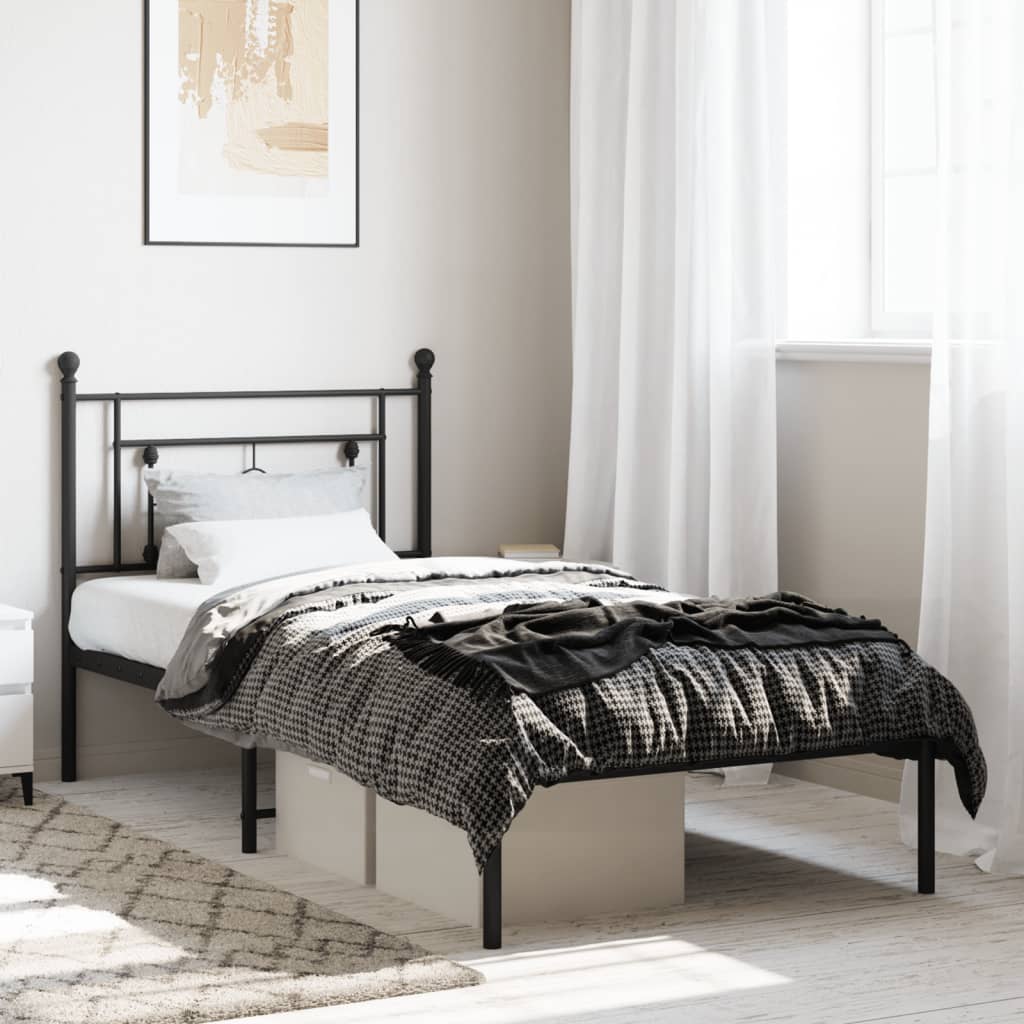Sengeramme i metall med hodegavl svart 100x190 cm