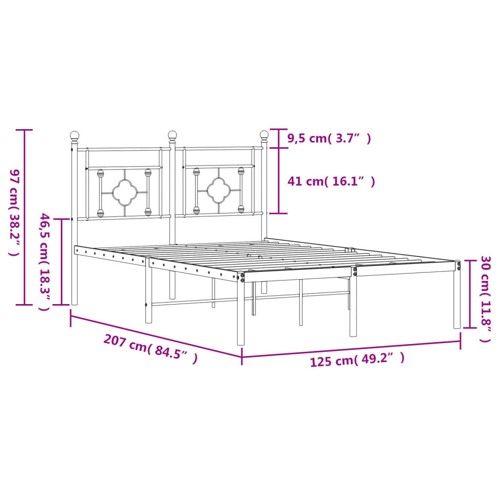 Sengeramme i metall med sengegavl svart 120x200 cm