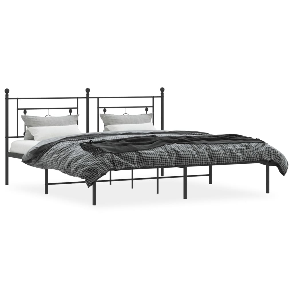 Sengeramme i metall med sengegavl svart 183x213 cm