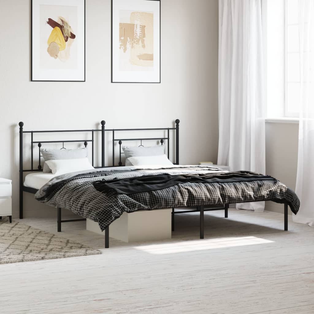Sengeramme i metall med sengegavl svart 183x213 cm