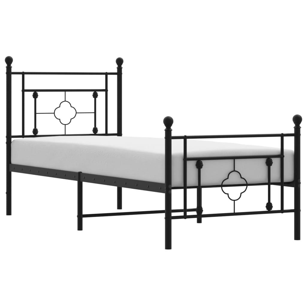 Sengeramme i metall med hode- og fotgavl svart 75x190 cm