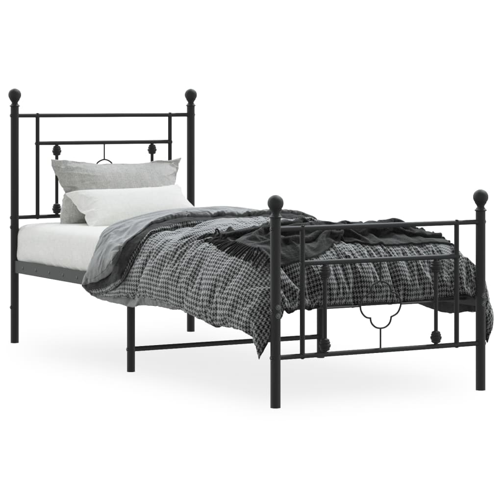Sengeramme i metall med hode- og fotgavl svart 75x190 cm
