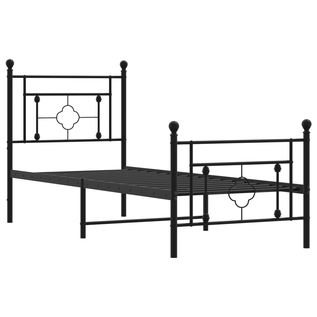 Sengeramme i metall med hode- og fotgavl svart 75x190 cm